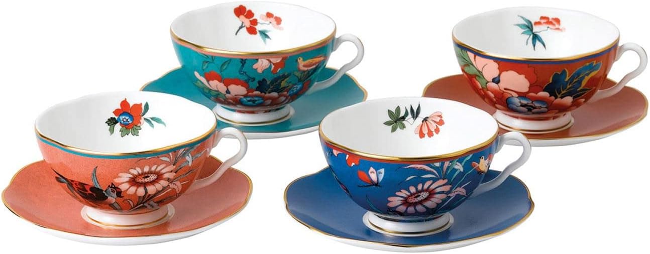 Wedgwood Paeonia Blush Teacup & Saucer, Set of 4, Mixed, 40035094