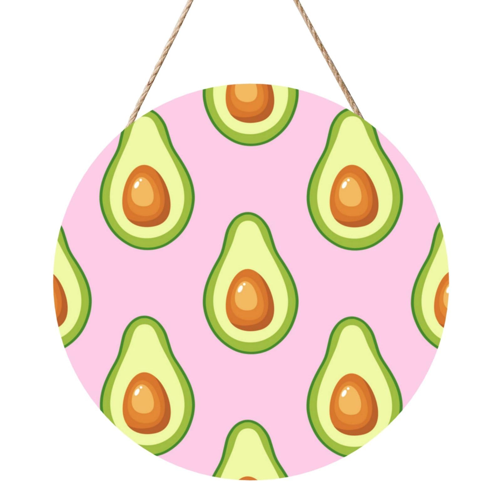 InOmak Avocado Print Pink, Round Wood Panel Painting 12 in, Wall Hanging Painting For Home