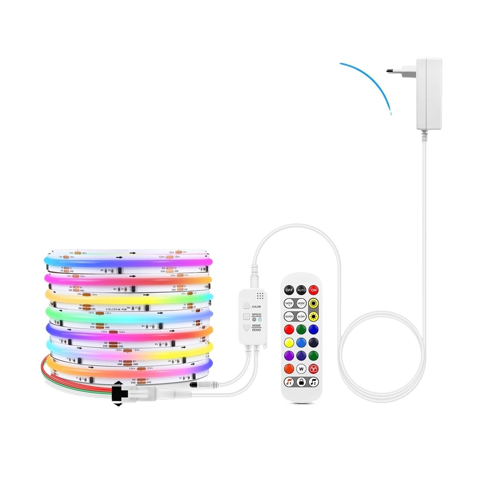 RGB-COB-LED-Streifen-Segmentsteuerung Dreamcolor Lichtmusik Sprachsteuerung funktioniert mit Smart Voice Assistant(EU Adapter Set,2M LED)