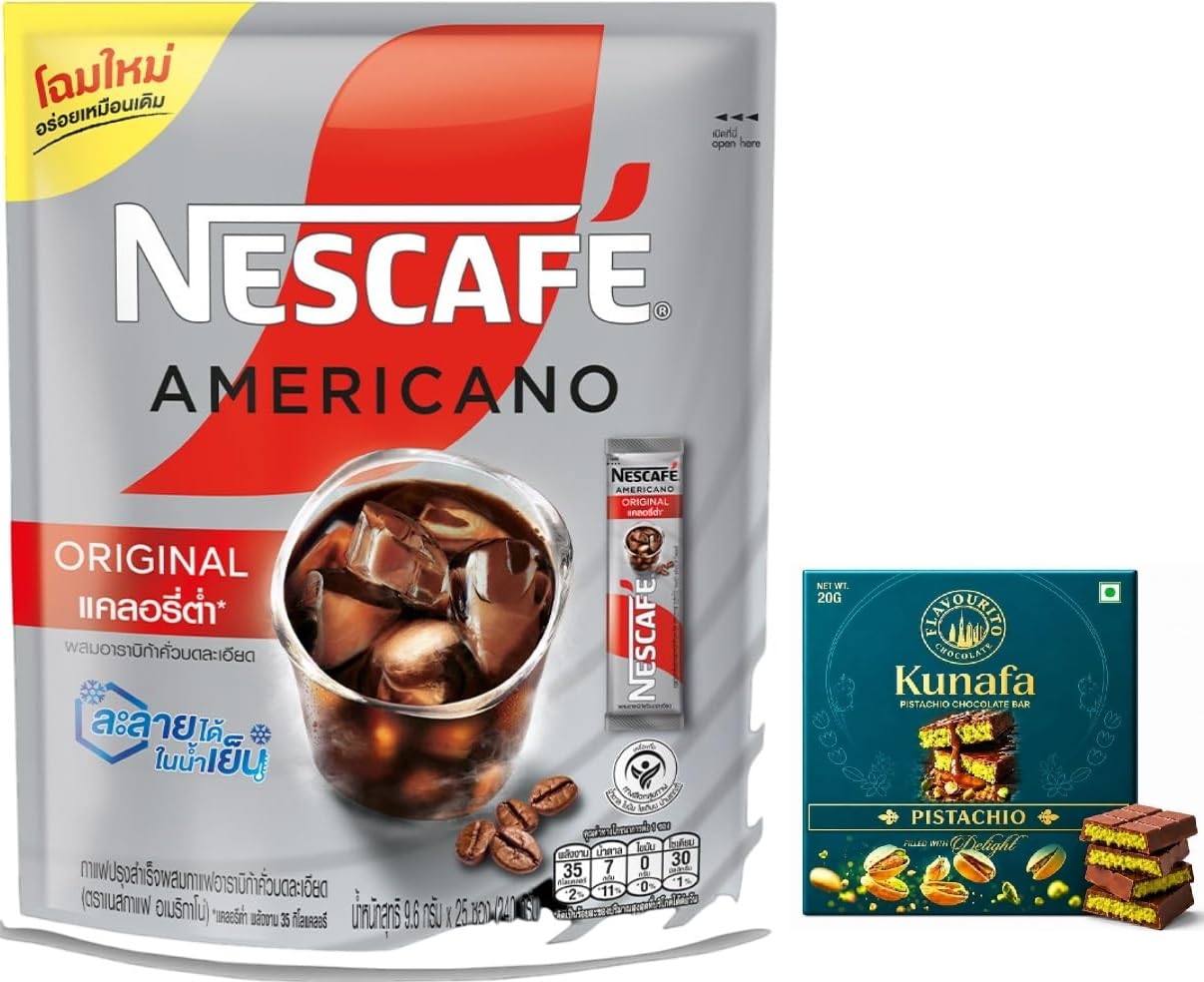 Nescafe Americano Original Instant Coffee, Iced Coffee Mix, 9.6g X 25 Sticks (From Thailandwith Free Kunafa Pistachio Chocolate Bar, 20g By Decadent Foods-image-16