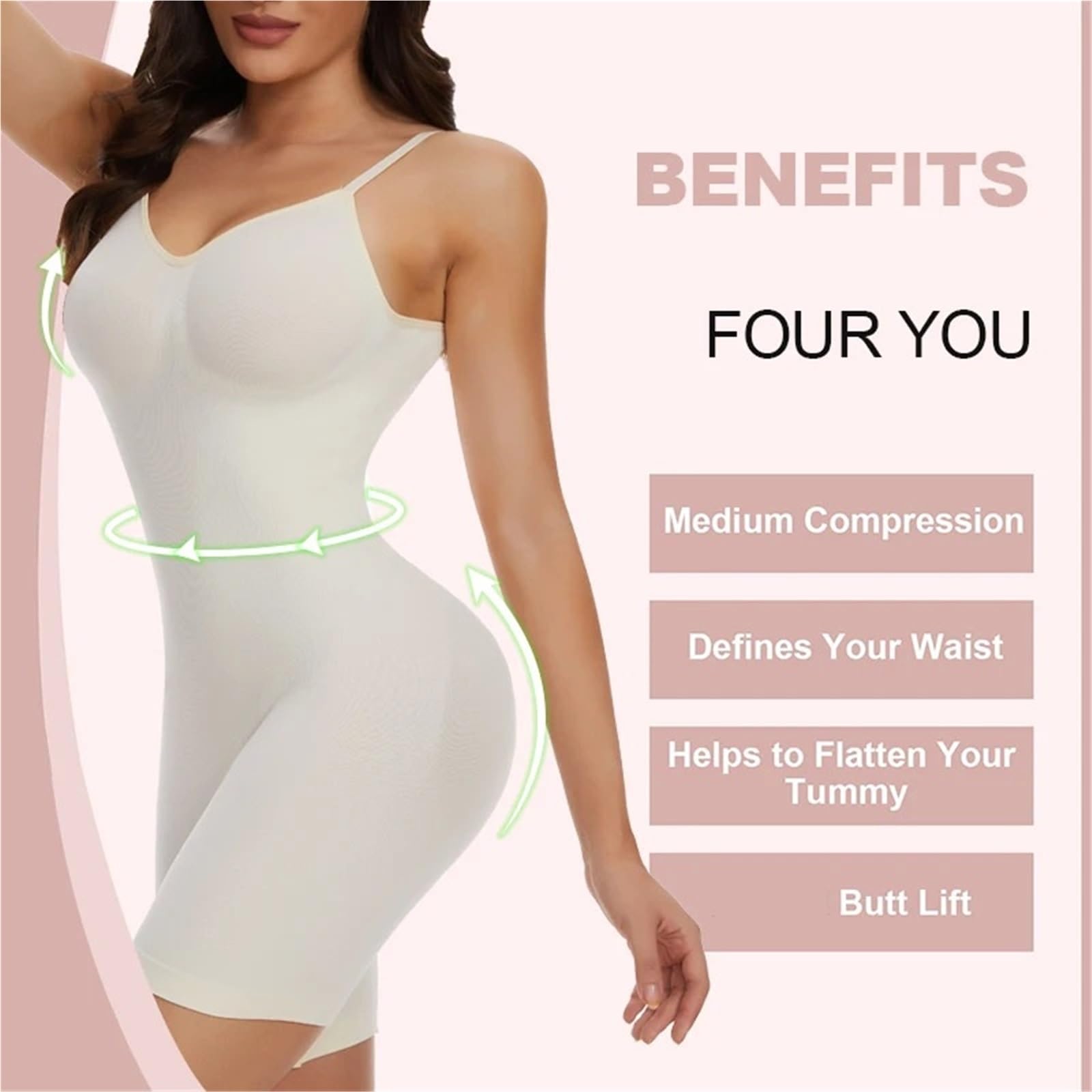 Body Shapewear femmes maille bout à cuisse plus mince corps lisse Shaper dos nu minceur ventre plat Corset Pour sculpter la silhouette(2pcs Beige,M)