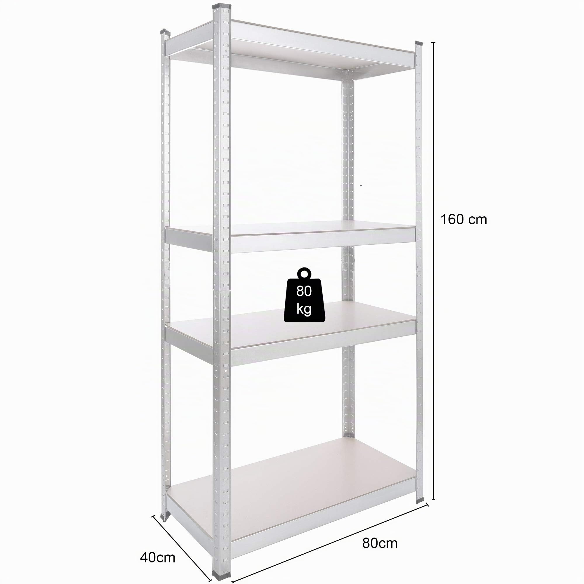 Arebos Schwerlastregal 2er Set | 160x80x40 cm | 320kg Tragkraft | 4 MDF Platten | Einfache Montage durch Stecksystem Regal Lagerregal Kellerregal Steckregal Werkstattregal verzinkt