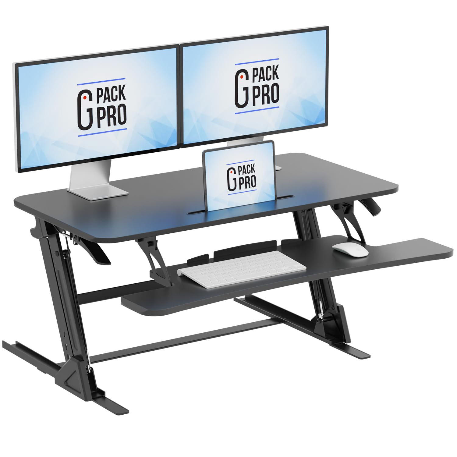 38″ Wide Standing Desk Converter – Sit-to-Stand Workstation for Dual Monitors, Height Adjustable Up to 17.3″ with Large Keyboard Tray – Black