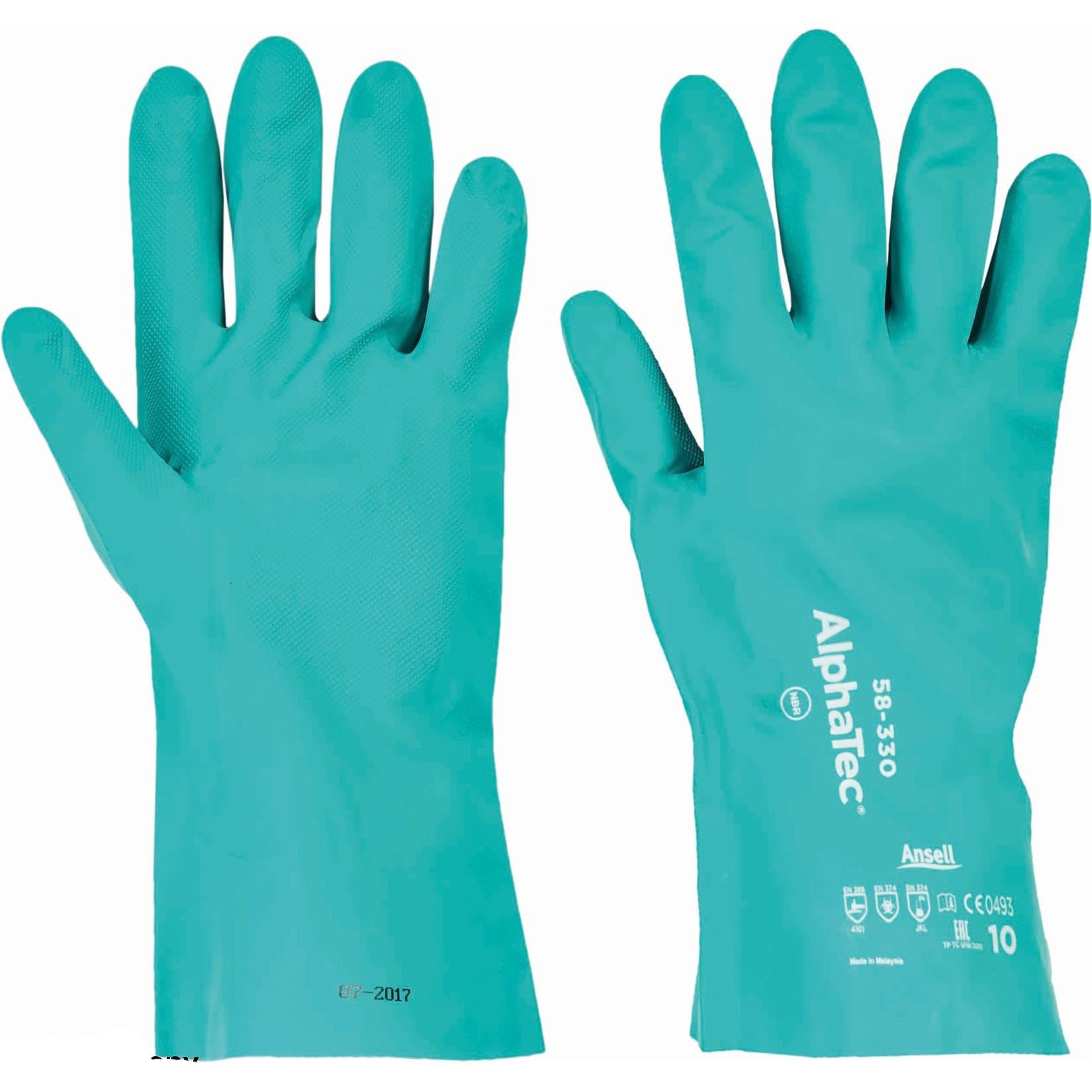 Ansell AlphaTec 58-330 Guantes Nitrilo Resistentes Productos Químicos, Compuesto de Nitrilo de Alto Rendimiento, Guante de Trabajo Hombre Mujer, Verde, Talla XL (12 Pares)