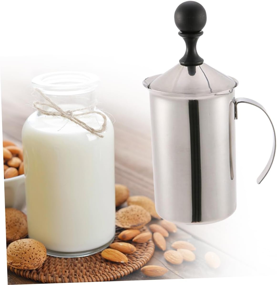 Hand Pump Milk Frother Manual Frothing Cup 600ml Stainless Steel image 2