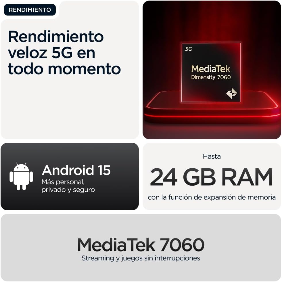 Moto g56 5G 24GB (8GB+16GB RAM Boost)/256GB Negro, Durabilidad Militar, IP68/69, Corning® Gorilla® Glass 7i, Pantalla 6.72″ Full HD+, Cámara 50 MP con Moto ai,Batería 5200 mAh,Carga TurboPower™ 30W 8