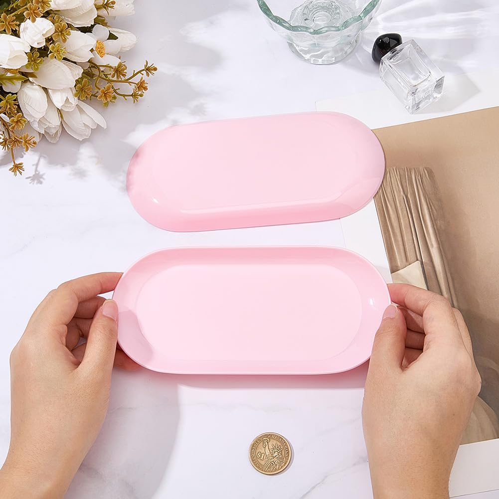 CRASPIRE 4Pcs Pink Nail Trays Manicure Storage Tray 7" x 3.3" Plastic Nails Art Tools Organizer Display Jewelry Rhinestone Small Plate Dishes for Manicures Decoration Makeup Cosmetics Accessories image 3