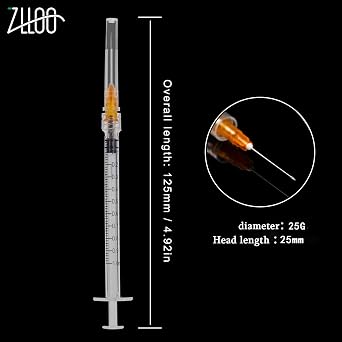 1ml/cc Plastic Tube with 25G-25mm Head Disposable Luer-Lock Independent Packaging Easy to Use (Pack of 50)