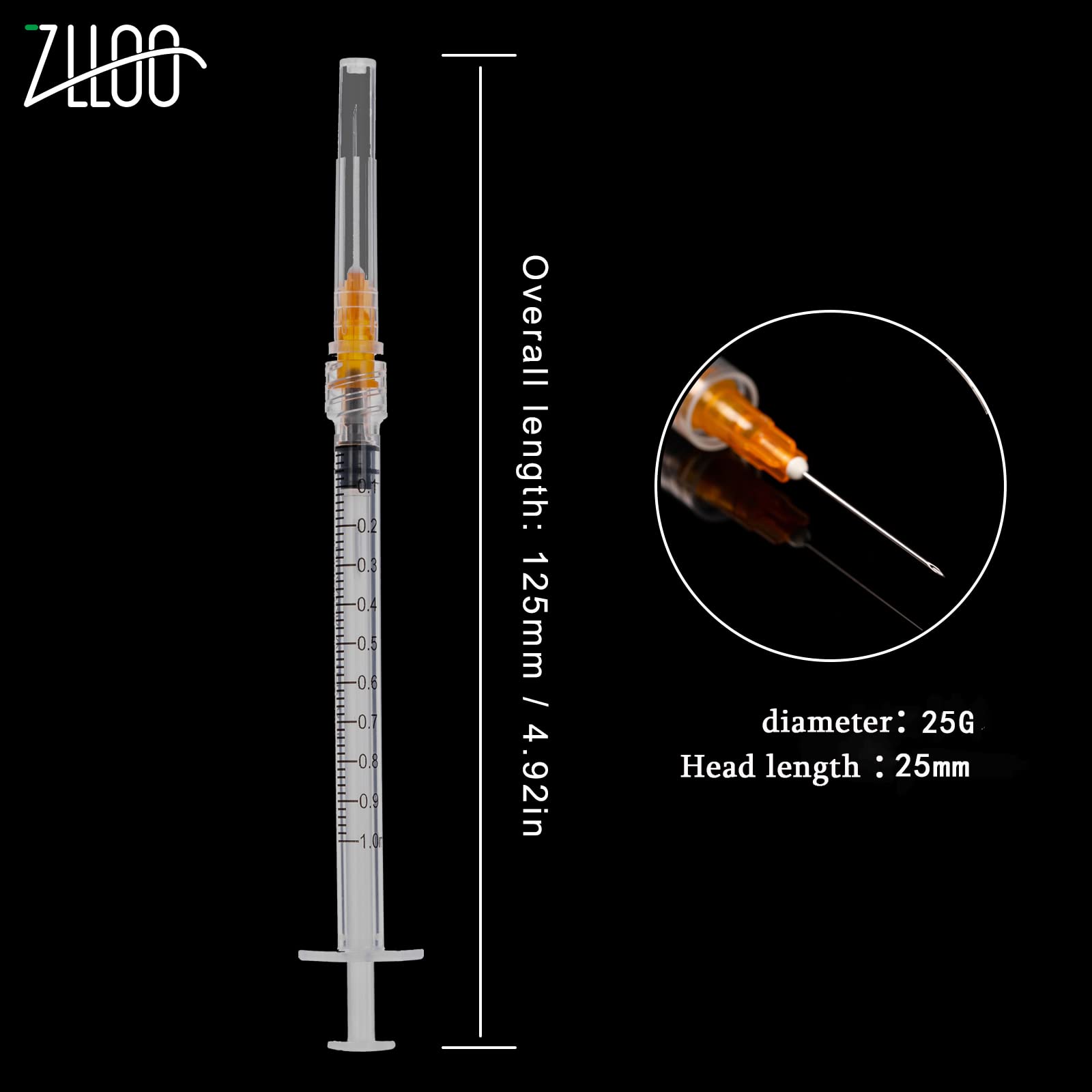 1 ml/cc Plastiktube mit 25G-25mm Kopf, Einweg-Luer-Lock Unabhängige Verpackung, Einfach zu Bedienen (100 Stück)