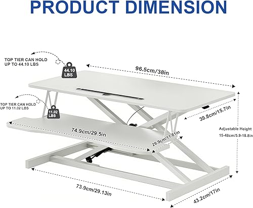 Miniatura 2 de Convertidor de escritorio de pie de 38 pulgadas, altura ajustable, estación de trabajo sentado para ponerse de pie, monitor dual y elevador para