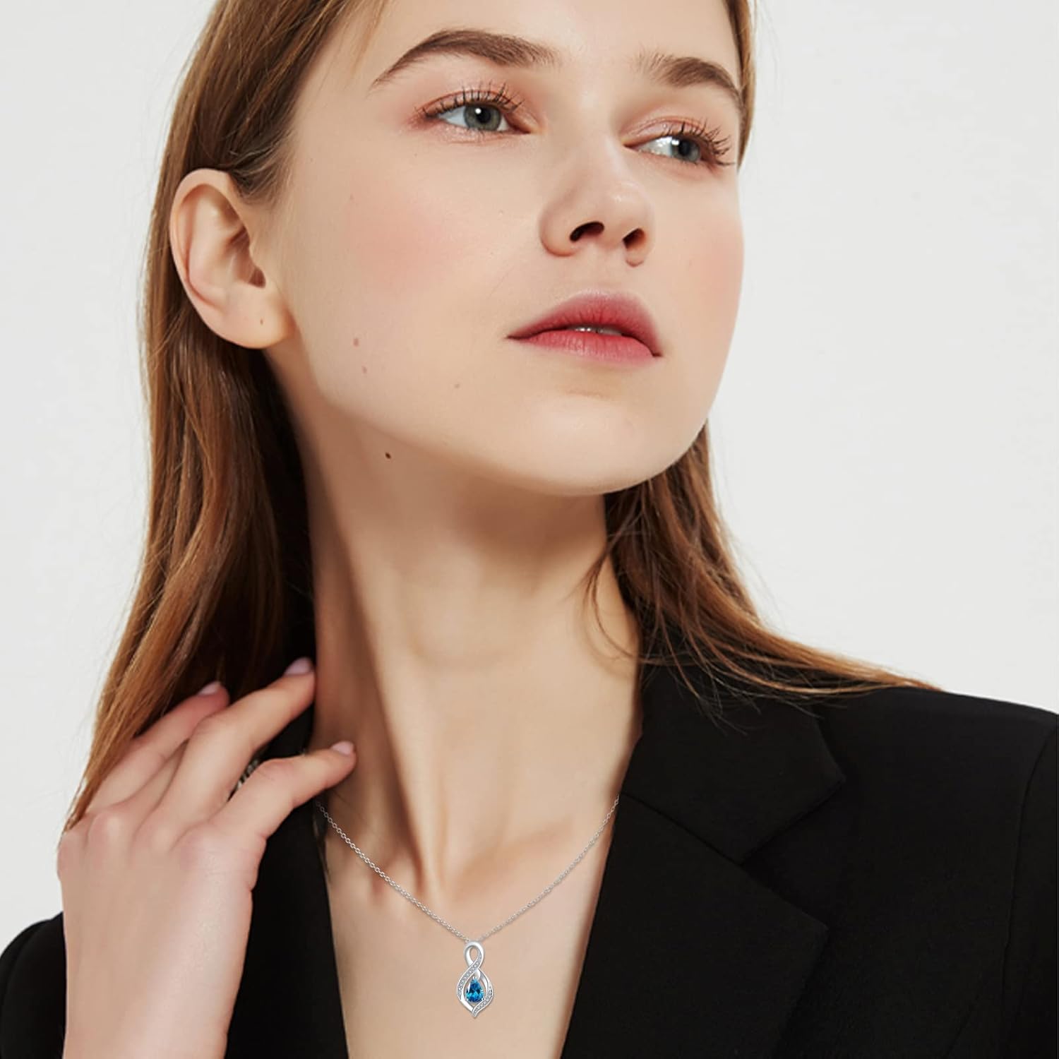 Infinity Birthstone Necklace for Women - 925 Sterling Silver Teardrop Pendant with Genuine Birthstone, Personalized Birthday Gift Jewelry for Her, Mom, Wife, Valentine's Day.18+ 2 "Extender - Image 3