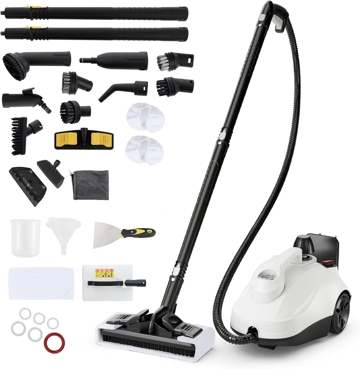 RELAX4LIFE Dampfreiniger 2000W, Dampfdruck: 5 bar, Flächenleistung: 108 m², Tank: 1,8 L, Aufheizzeit: 8 min., mit 22 Zubehörteilen, Dampfsauger für Teppiche, Böden, Fliesen, Fenster, Polster (Weiß)