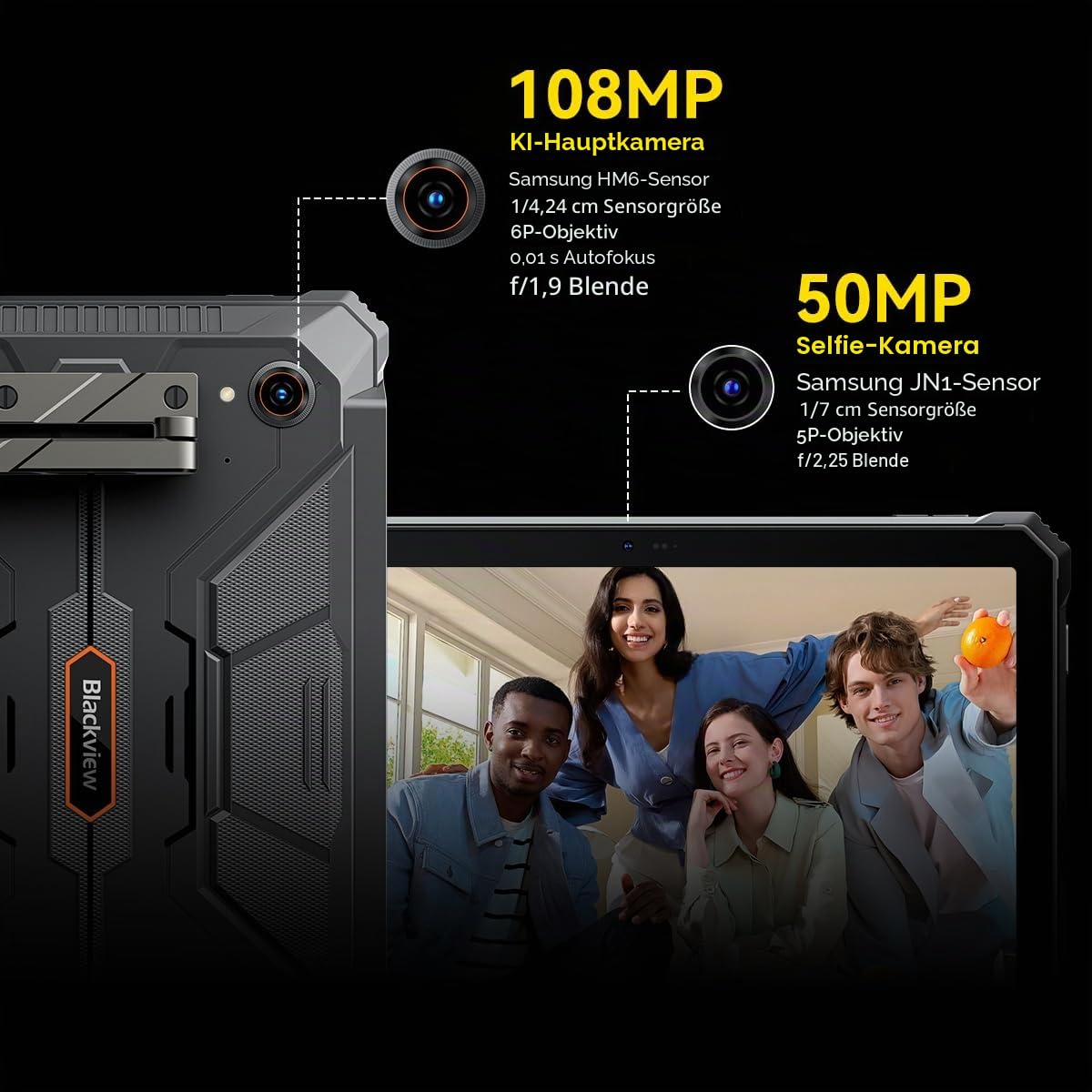 Blackview Active 12 Pro 5G Outdoor-Tablet, 1080P 120″ Projektor, 30000mAh Akku, 400lm Campinglampe, 48GB+1TB, 11″ FHD+ Display, Android 15 IP68/IP69K Tablet, Dual-SIM 5G, 108MP+50MP Kamera, NFC GPS