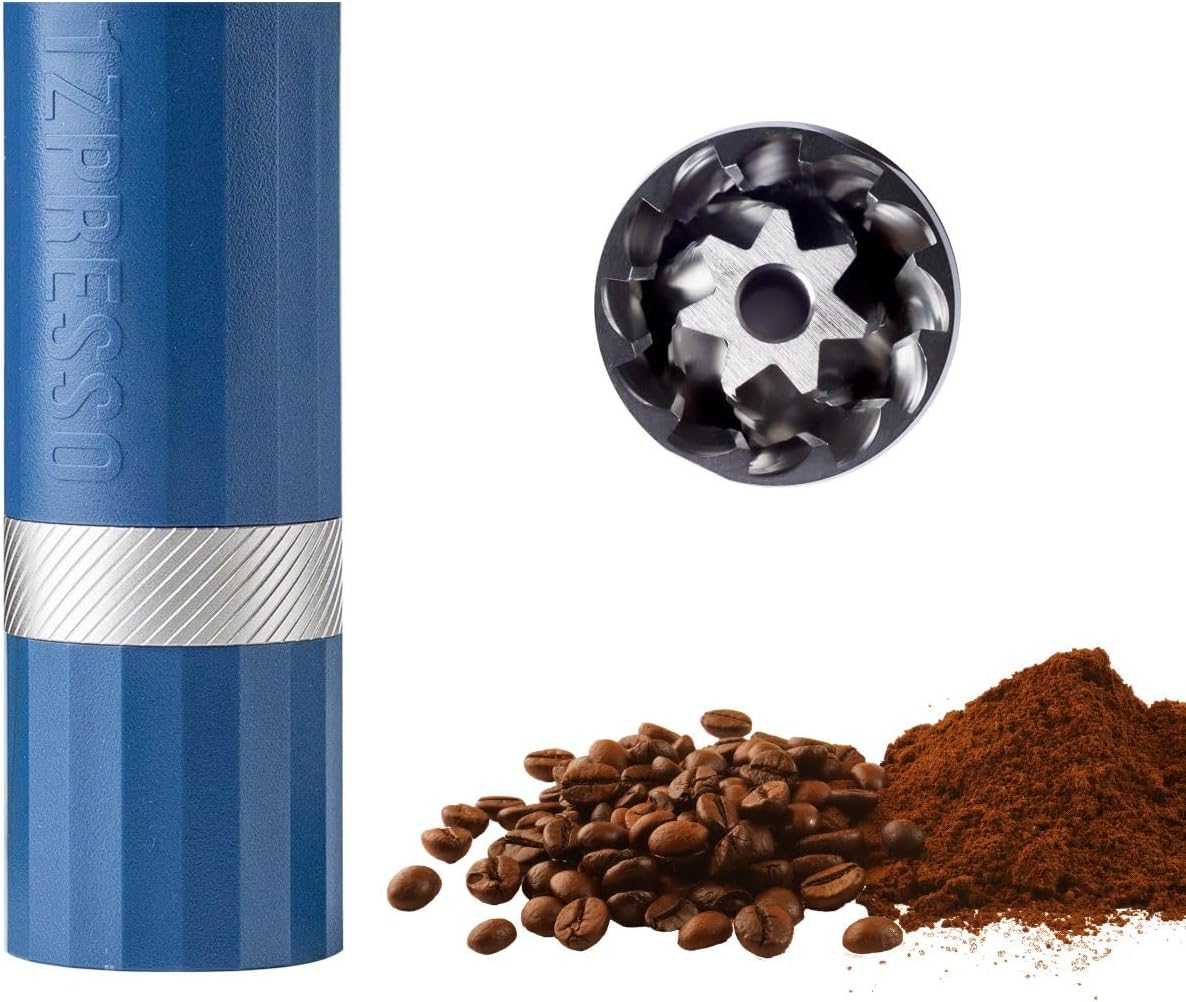 1Zpresso Q Air Manual Coffee Grinder-Blue, Mini Slim Travel Sized Fits in the plunger, Stainless Steel Conical Burr, Numerical Adjustable Setting for Pour Over French Press Cold Brew