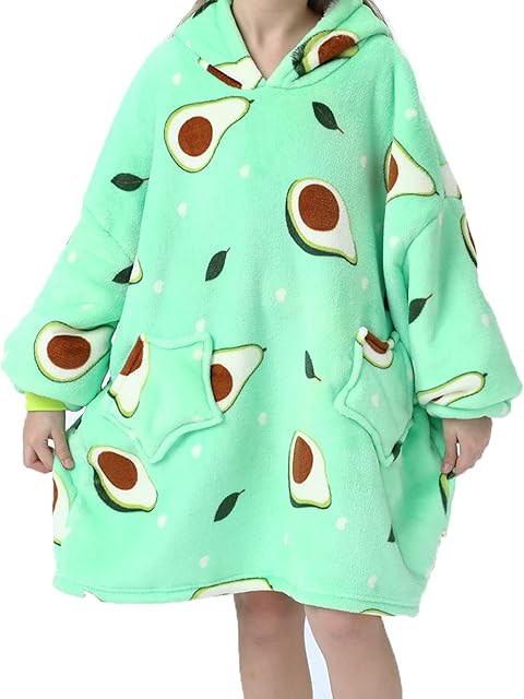 Blanket Hoodie for Kids, Kids Oversized Hoodie For Boys Girls, Wearable Kids Blanket Hoodie Sweatshirt, Super Soft Sherpa Fleece Dressing Gown Throw Hooded Rob for Child, Gifts Fits 4-14 Years