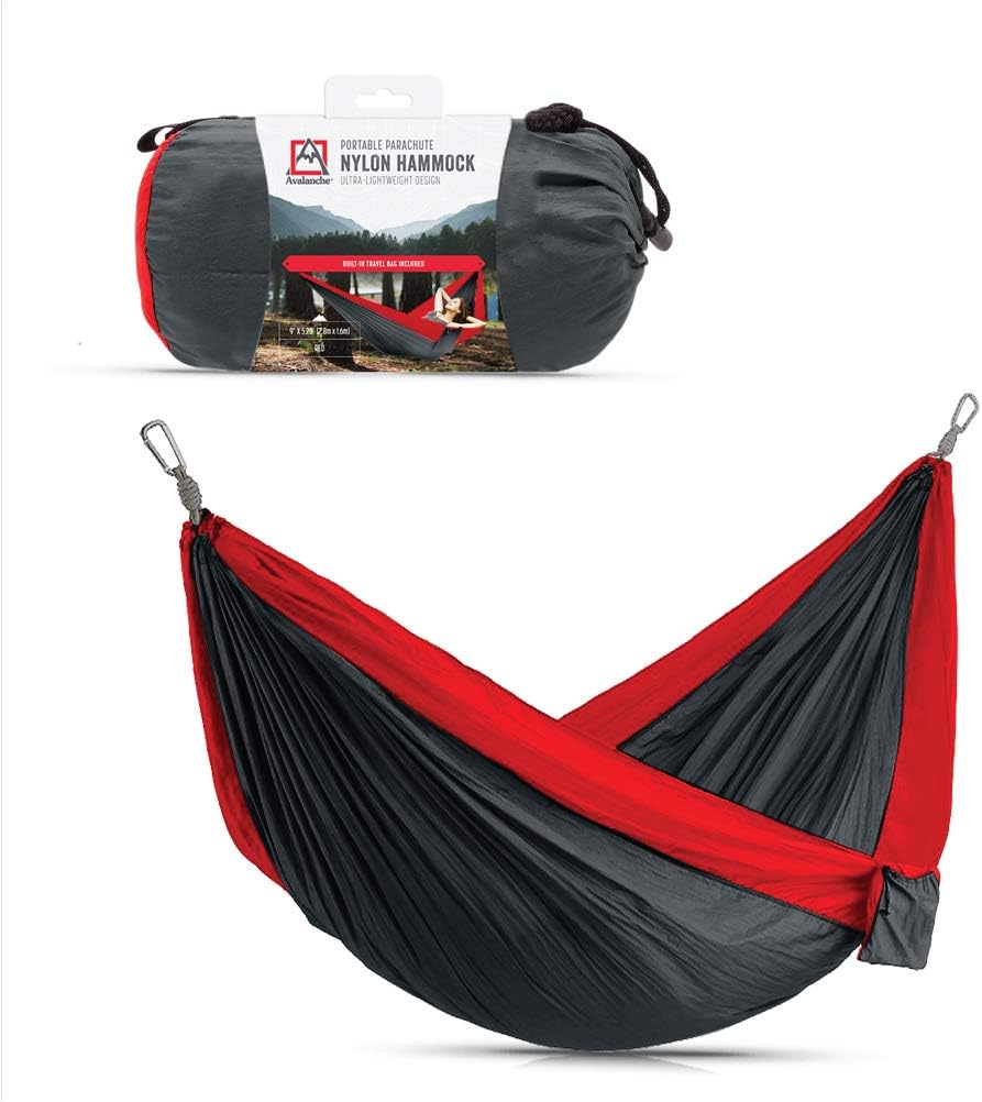 Avalanche Hammock for Camping, Outdoor Sleeping - Includes Tree Straps, Carry Bag (Double Hammock, Grey/Red)