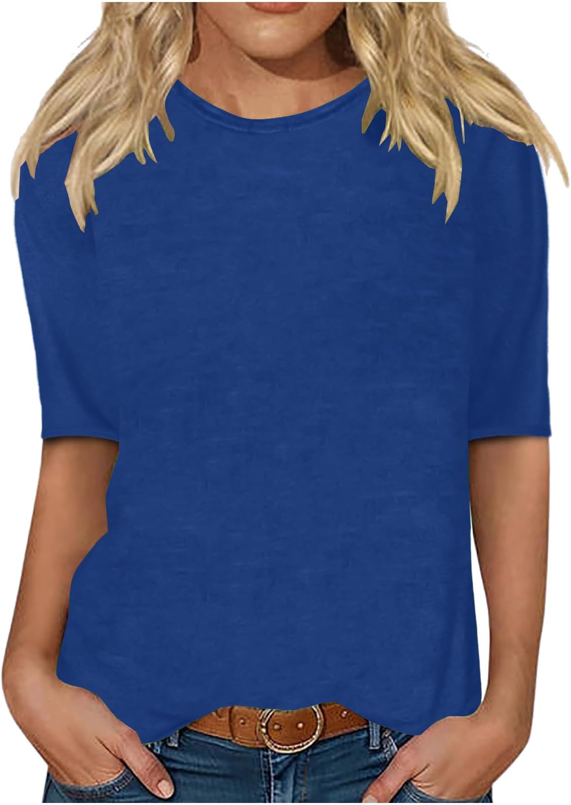 Womens 2025 Half Sleeve Tshirt Tops Solid Color Summer Spring Fashion Crewneck Blouse Tee Trendy Woman Clothing