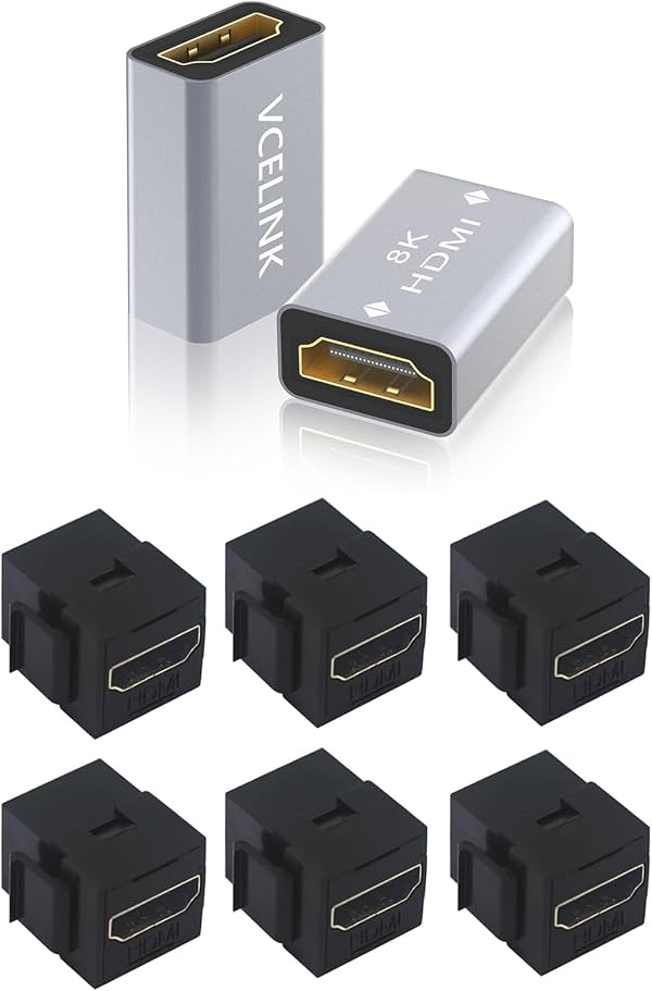 VCELINK 2 Unidades Acoplador HDMI 8K Hembra a Hembra con Paquete de 6 Keystone Jack HDMI 4K en Negro