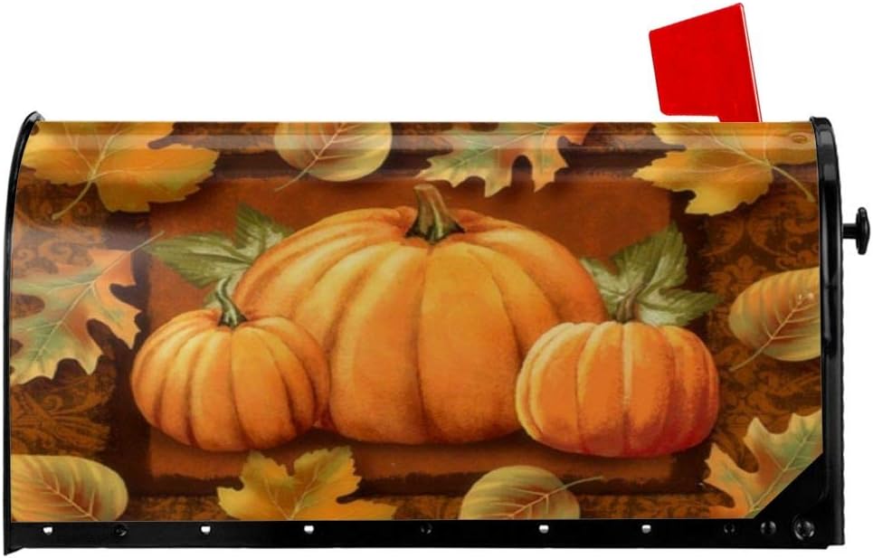 Foruidea Pumpkins and Fall Leaves Mailbox Covers Magnetic Mailbox Wraps Post Letter Box Cover Standard Oversize 21 X 18 Mailwrap Garden Home Decor