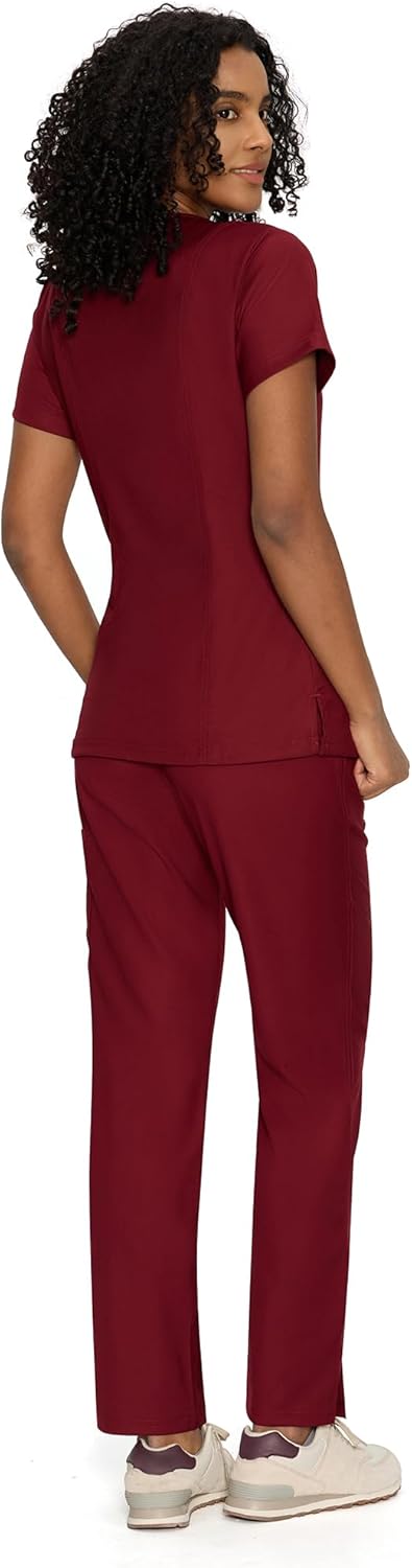 COZYFIT Scrubs for Women - Mock Wrap Top & Straight Leg Pants with 6 Pockets, Back Princess Seams, Soft Fabric - Image 2