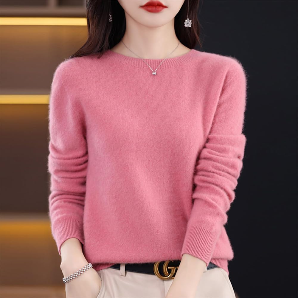 Suéteres de Cachemira para Mujer, jerséis de Cachemira, suéter de Lana Merino para Mujer, suéter de Punto Ligero (Rosa,M)