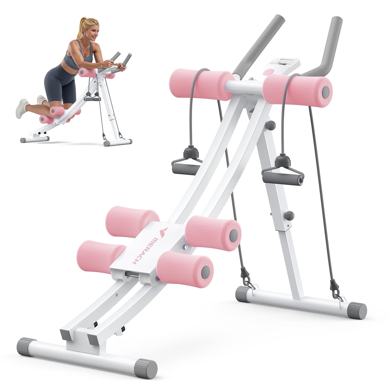 MERACH Dual Track Ab Machine, Adjustable Ab Trainer Machine, Ab Workout Equipment for Home Gym, Ergonomic Arc Track for Better Abs, Foldable Workout Machine for Full Body Workout Home Exercise