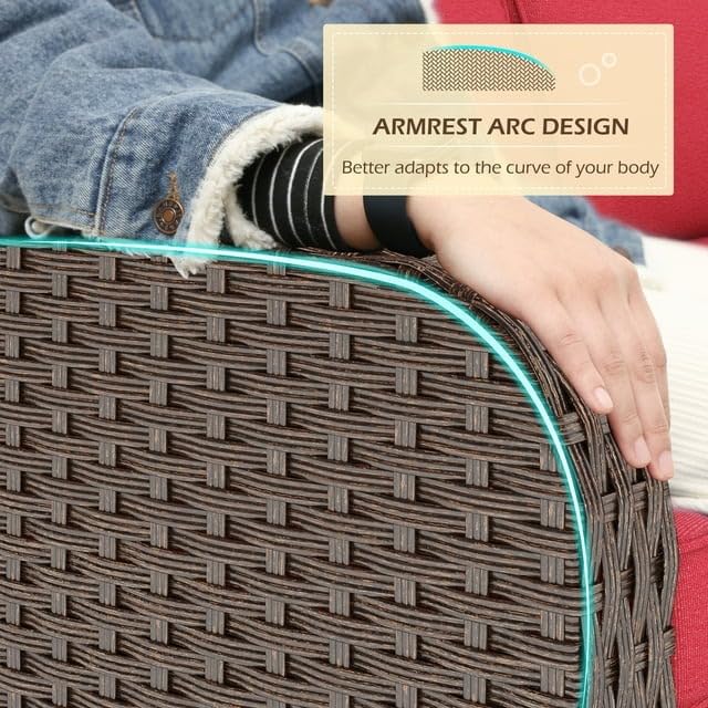 Image of 6 Seater Outdoor Garden Patio Seating Sofa Set with Center Table L Sofa for Balcony Wicker Rattan Garden Set with Grey Cushion and Center Table (Red)