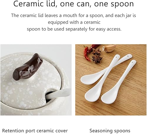 Miniatura 3 de Juego de 3 tarros decorativos de cerámica para condimentos, recipientes de especias de porcelana de 13.5 onzas, cuencos de azúcar con cucharas de