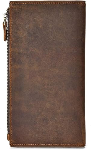 Miniatura 4 de HEPIDEM - Funda de piel auténtica para hombre con bolsillo con cremallera color marrón