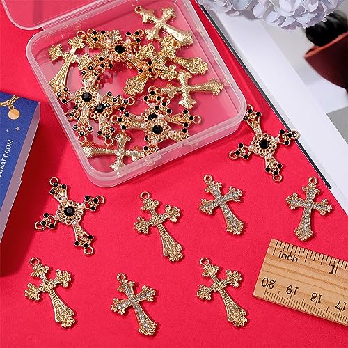 SUNNYCLUE 1 Box 24Pcs Cross Charms Baroque Style Golden Alloy Cross Bead Charms Bulk Rhinestone Micro Pave Cubic Zirconia Crucifix Shaped Charm for jewellery Making Charms DIY Necklace Craft Supplies - Image 3
