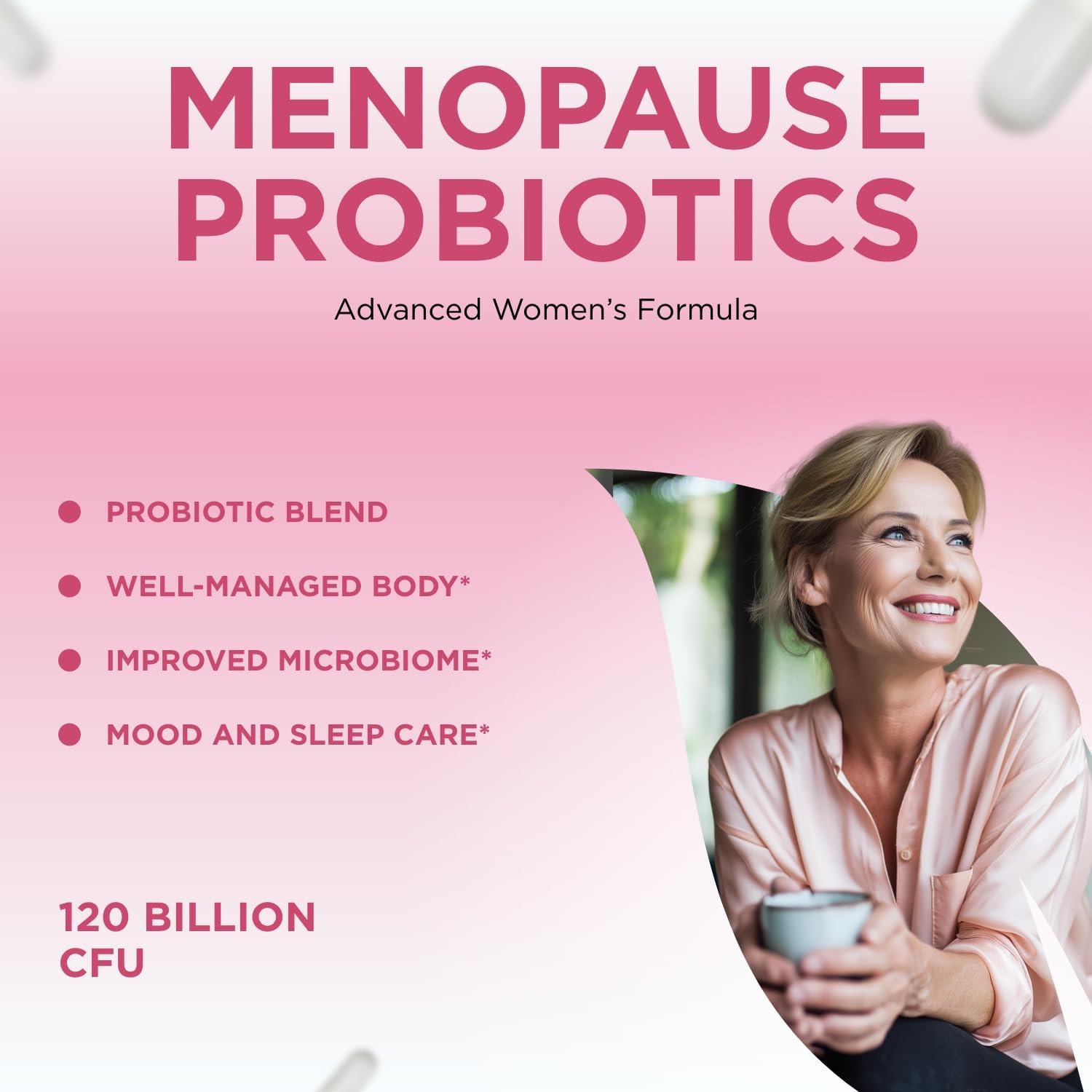 120 Billion CFU Menopause Probiotics for Women - Complete Menopause Relief Formula with Prebiotics and Probiotics for Women with 20 Beneficial Shelf Stable Strains & Cranberry Extract (30 Servings)