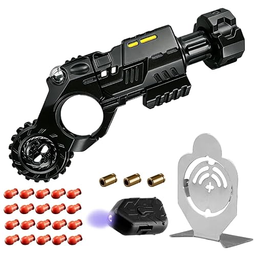 Metal Fidget Toys Gun for Adults - Alloy EDC Fidget Spinner Gun with Reusable Shells3 & Bullets20, Slider Clicker & Stress Relief Toy for Focus, Cool Novelty Fidget Toys Gun for Men (Black)
