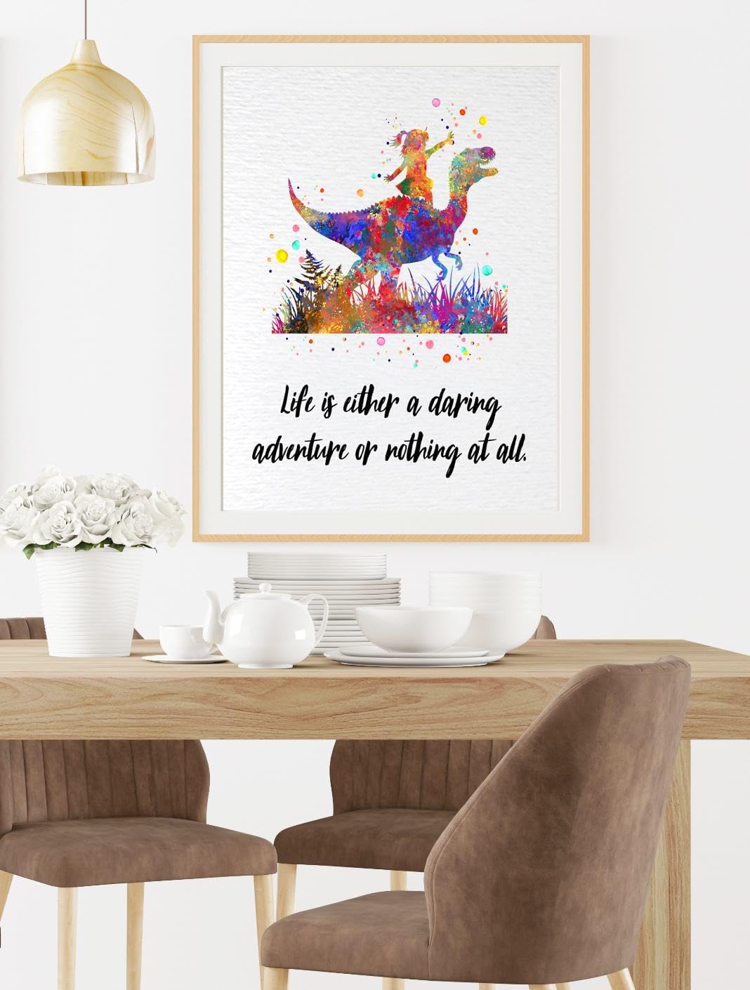 Dignovel Studios 11X14 Unframed Girl Riding a Dinosaur Life is Adventure Inspirational Quote Positivity Affirmation Watercolor Art Print Poster Wall Hanging Decor DN873