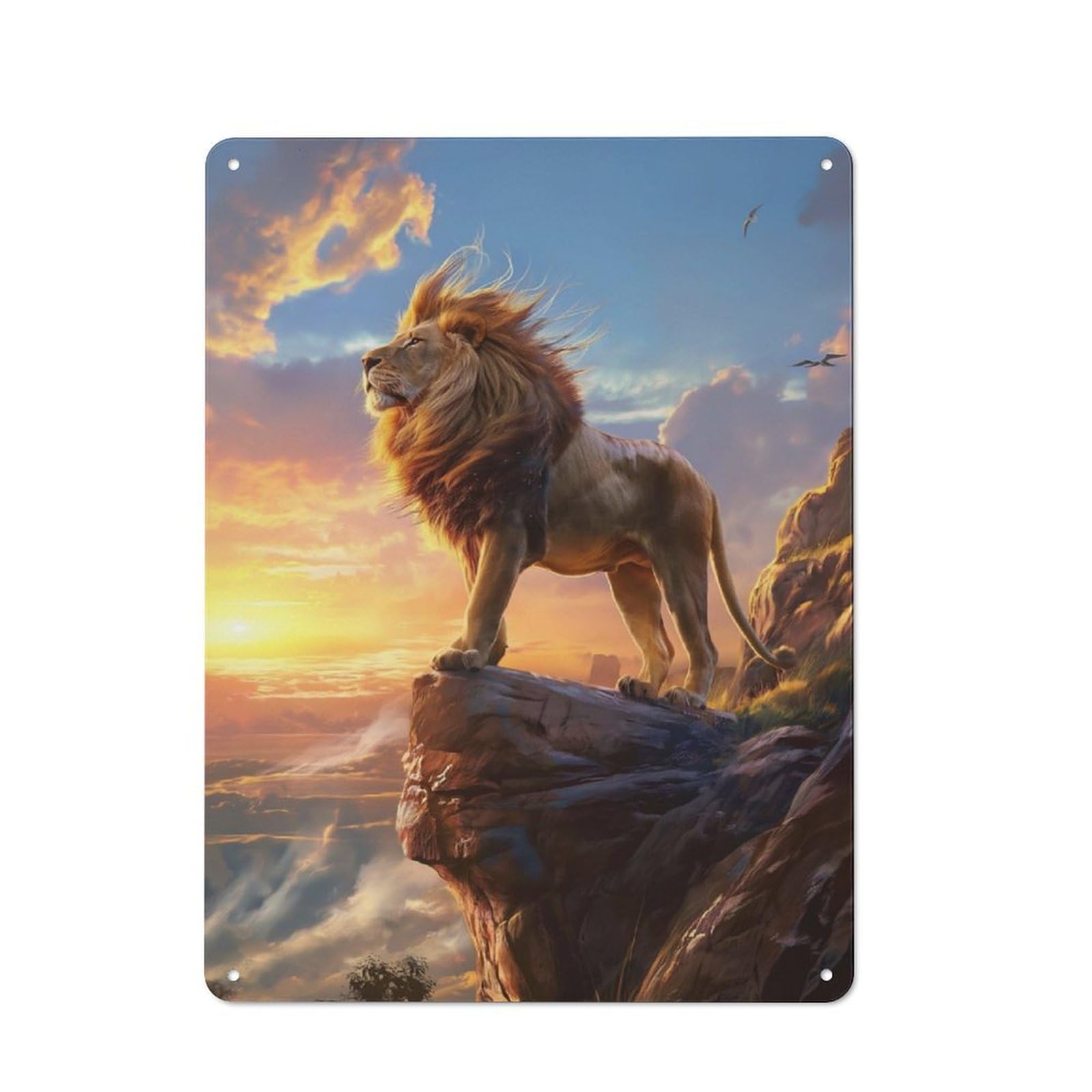Junmoney Lions Sunrise Majesty Retro Tin Sign 40X30cm For Workshop Wall, For Collectors Of Retro Metal Wall Decor