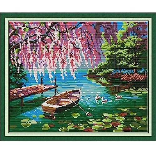 Image of Howie's Needlepoint Cross Stitch Kits, 14CT Pre-Printed Pattern Needlepoint Kits, Full Range of Stamped Starter Kits (Autumn in The Creek, 18.5 x 15 Inch)