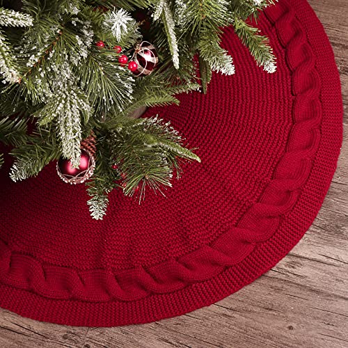 Limbridge Christmas Tree Skirt, 36 Inches Cable Knitted Thick Rustic Tree Skirts, For Xmas Decor Holiday Decoration, Burgundy #TOP3