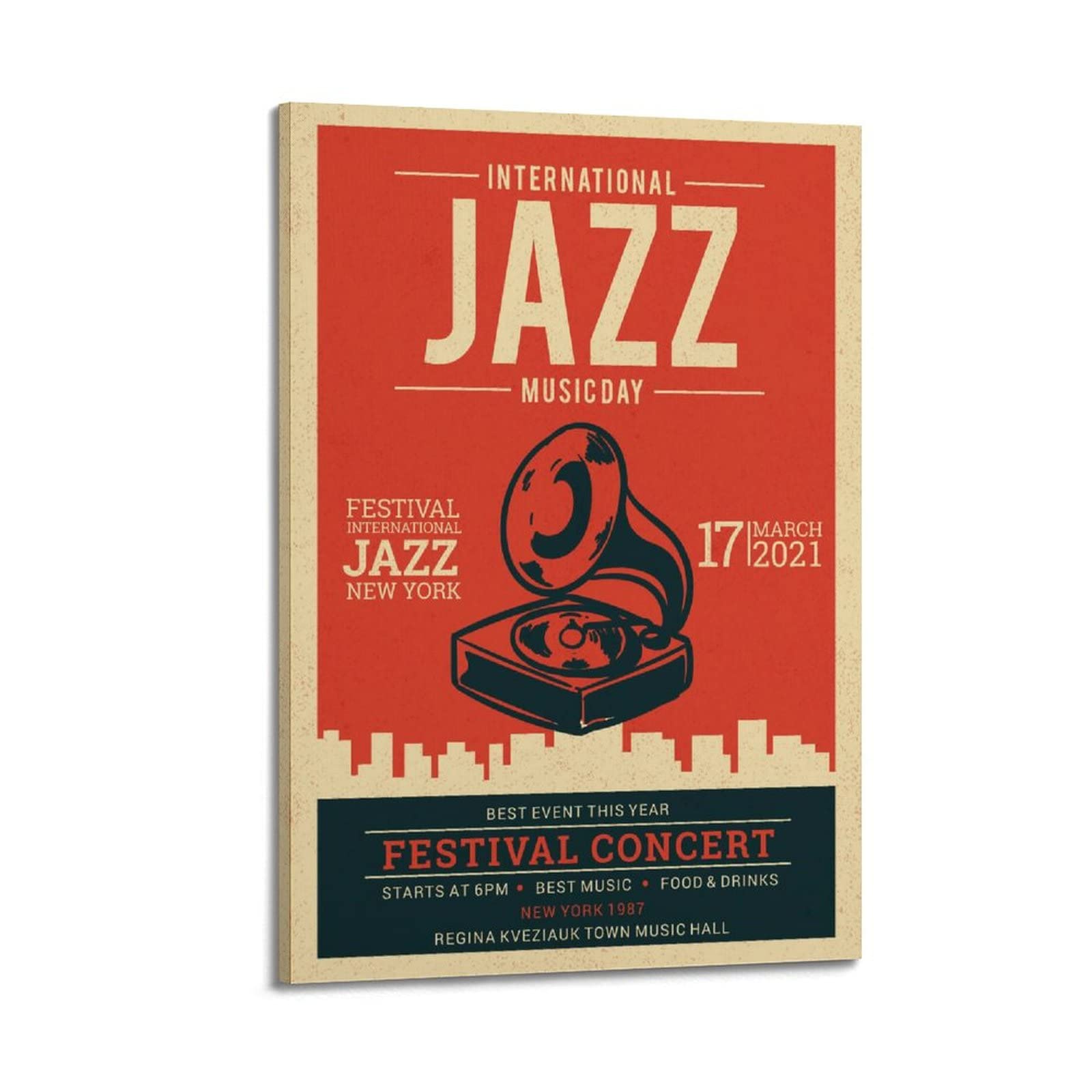 YUANLY Vintage-Jazz-Konzert-Poster, dekoratives Gemälde, Leinwand, Wand- und Kunstbild, Familien-Schlafzimmer, 50 x 75 cm