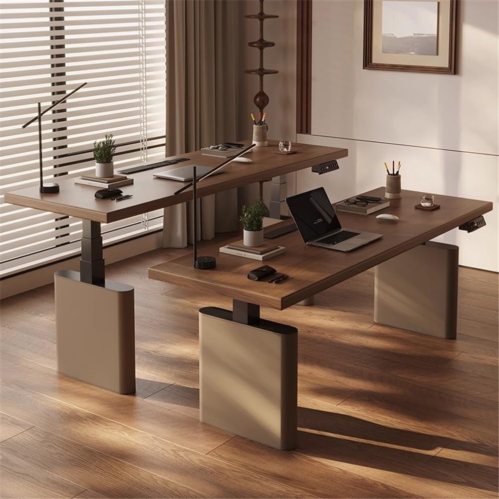 Table Bureau debout électrique avec plateau en noyer, hauteur réglable(S)