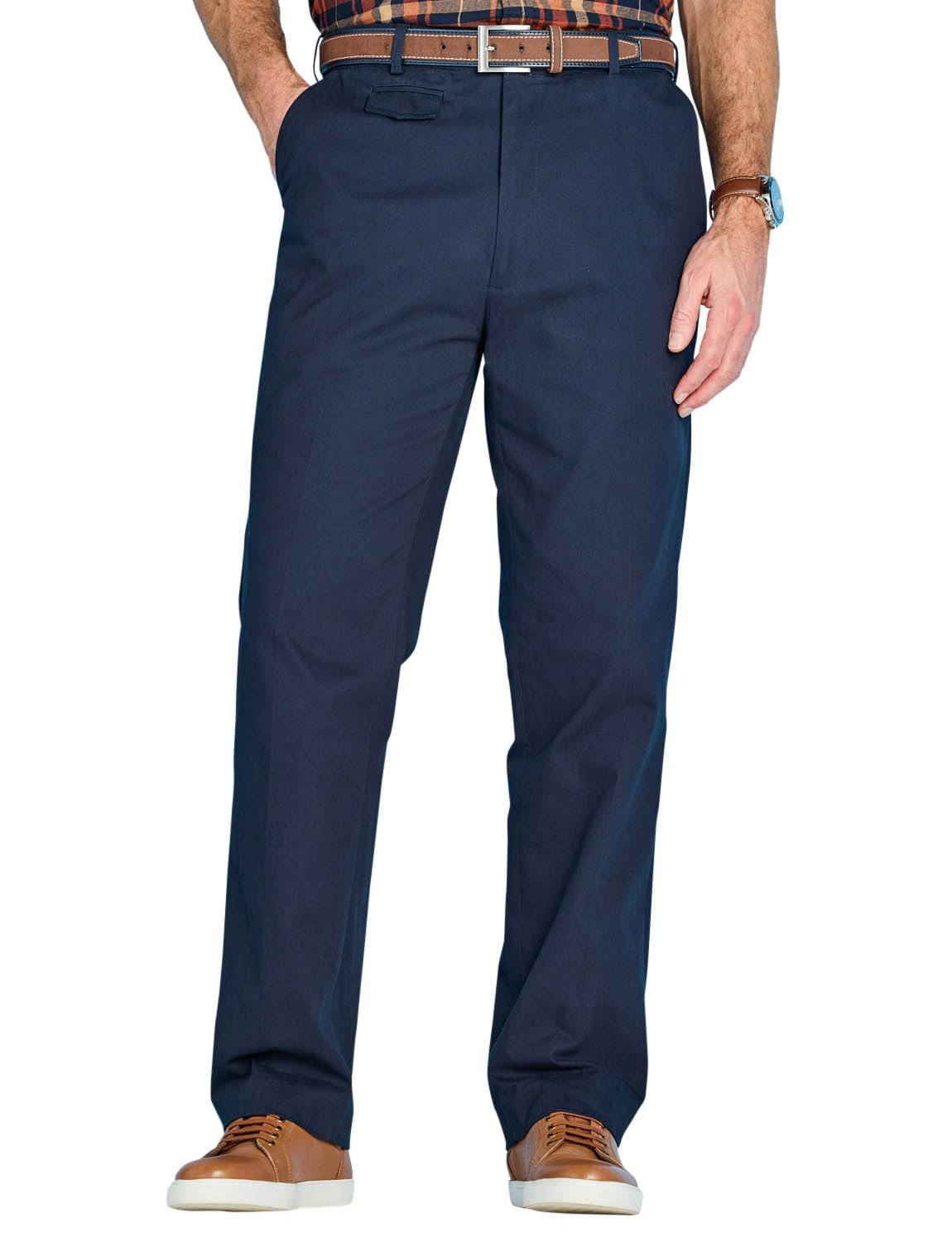 Pegasus Men's Cotton Chino Trousers with Stretch Waistband Versatile, Comfortable & Stylish Smart Casual Pants Navy 44W / 27L