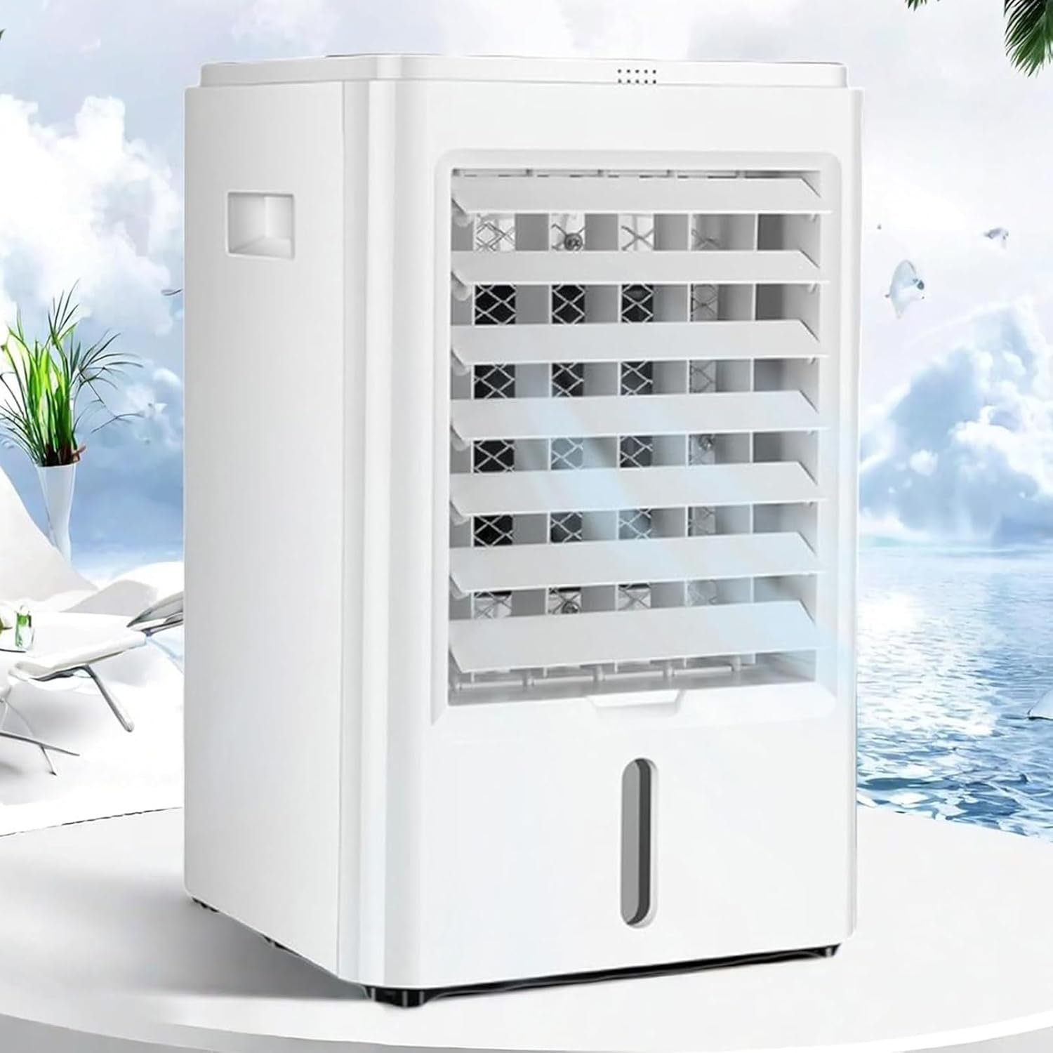 Small Swamp Cooler with 4L Water Tank, 4-in-1 Personal Evaporative Air Cooler with Remote, 4 Ice Packs, Mobile Cooling Fan for Indoor, Bedroom, Office, Car, Truck,24V/220V