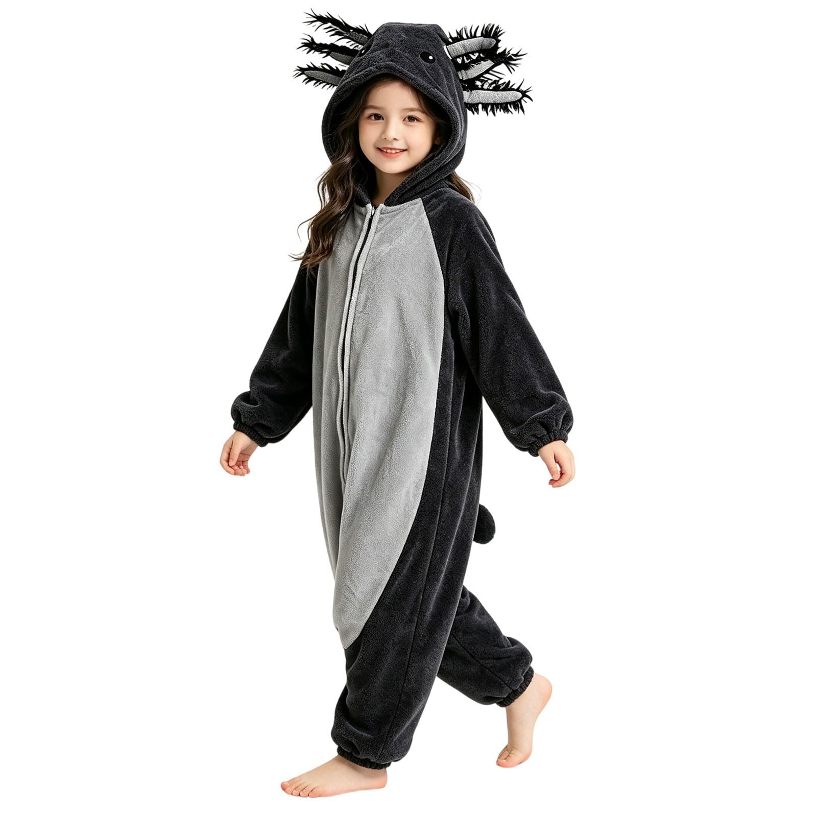 Kids Axolotl Halloween Costume, Hooded Onesie Jumpsuit Boys Girls 3-21 Y — image 1