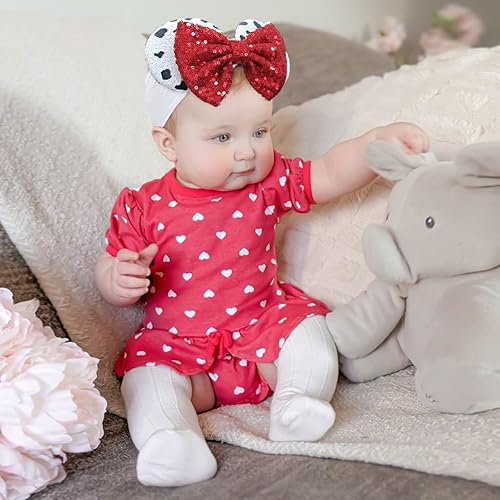 Miniatura 48 de 2 diademas grandes de orejas de ratón para bebé niña con lazo de lentejuelas, diadema ancha de nailon turbante, diadema de parque temático, diadema