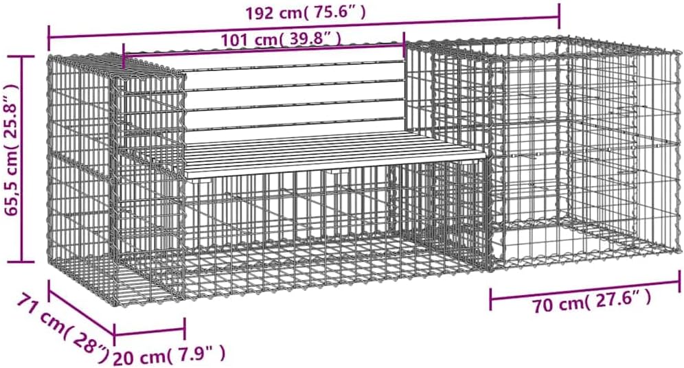 Garden Bench With Gabion Basket Natural Pine, Silver,Rustic Solid Pine Wood Garden Bench with Gabion Basket Design Comfortable Seating for 2, Outdoor Patio & Yard Furniture Relaxation Patio Furniture