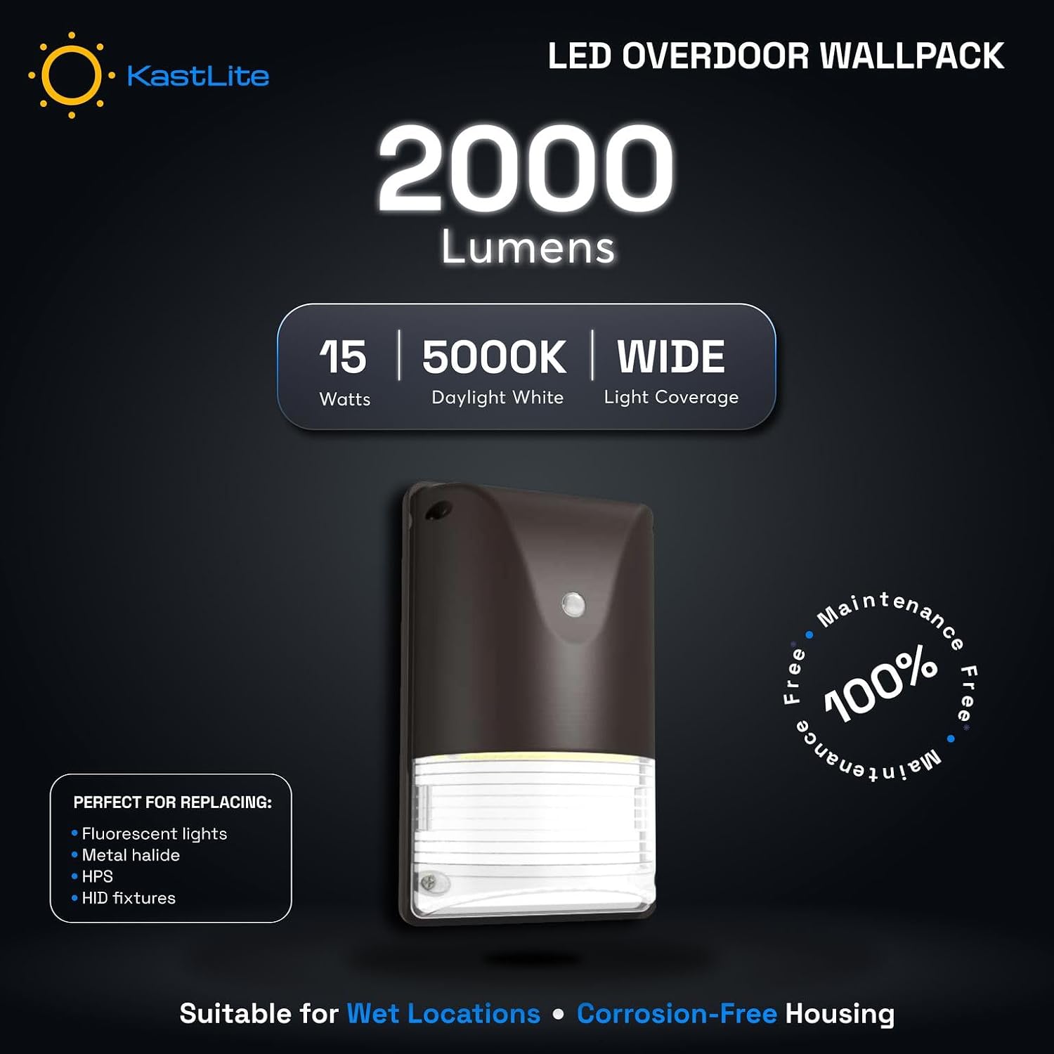 KASTLITE LED Wall Pack Light with Dusk to Dawn Photocell | 2000 Lumens 150-Watt Equivalent Wall Sconce Light | Waterproof Outdoor Security Flood Lighting for Yard Patio Barn Porch, 100-277V