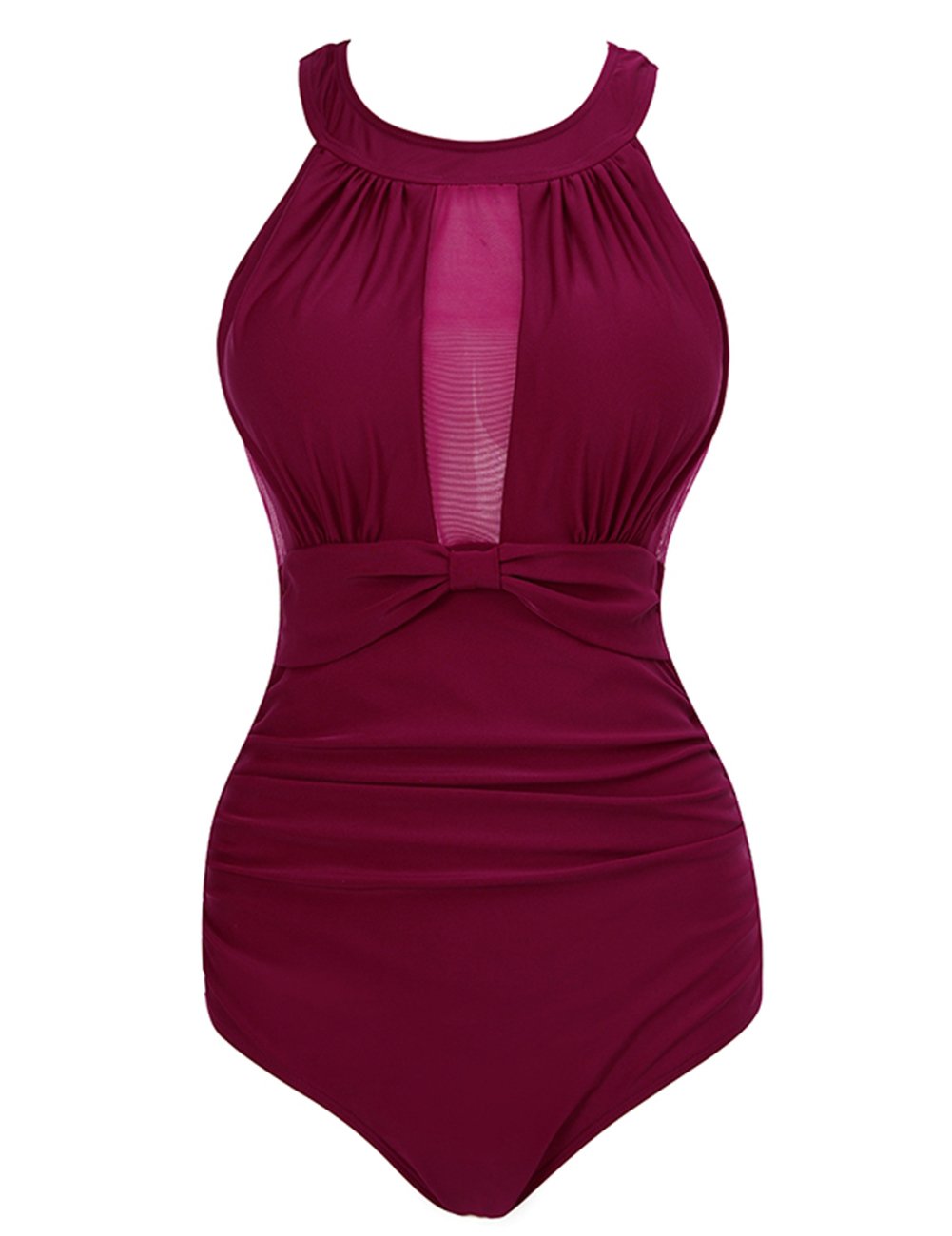 Maillot de bain une pièce pour femme uni plissé rétro Maillot de bain contrôle abdominal Monokinis avec short de sécurité