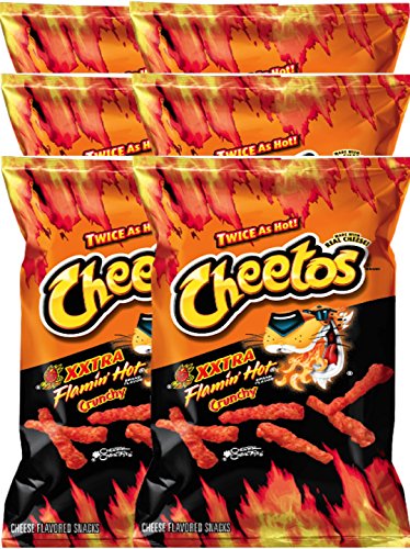 Cheetos Crunchy XXtra Flamin’ Hot Net Wt. 3.5 Baggies Snack Care Package for College, Military, Sports (6)