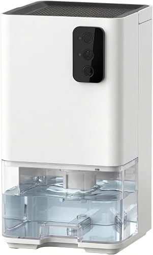 1200ml Electric Dehumidifier with Ultra Quiet & Auto Shut off 7 Colorful LED Portable Mini Dehumidifier for Wardrobe, Bathroom, Closet, RV, Bedroom, Garage - White