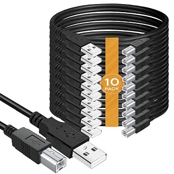 10-Pack USB A to B Printer Cable, 1ft. High Speed Transfer Scanner Printer Cord Compatible for HP Canon Dell Epson Brother Lexmark Xerox Samsung Piano DAC, Etc 1-Feet