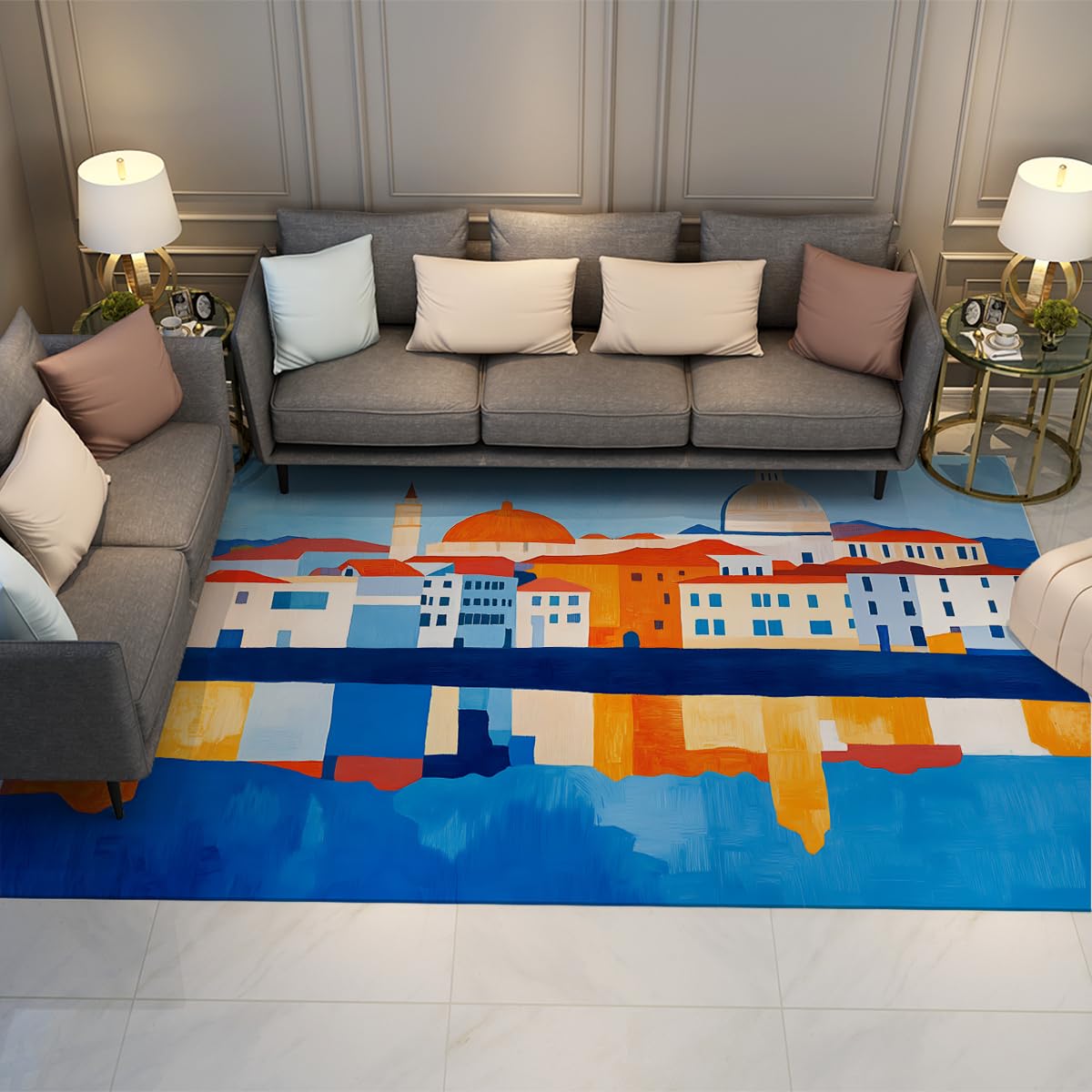 Tapis lavable style méditerranéen 80x150cm contre les taches de salon