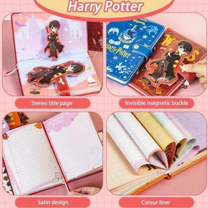 Image of Gifts - Harry Potter Inspired Lock Diary with Magnetic Snap | 1 Pc A5 Planner Notebook | Cute Cartoon Design | Lined Pages | Gift for Kids, Teens & Fans